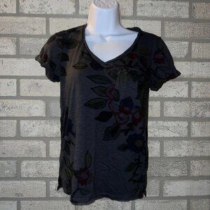 Anthropologie Graphic Tee T.La Classic V-neck T Shirt gray Blue Floral xxs